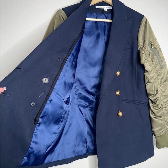 Veronica Beard Clausen Mixed Media Dickey Blazer/Jacket Navy/Olive Green Size 2 - Picture 7 of 10